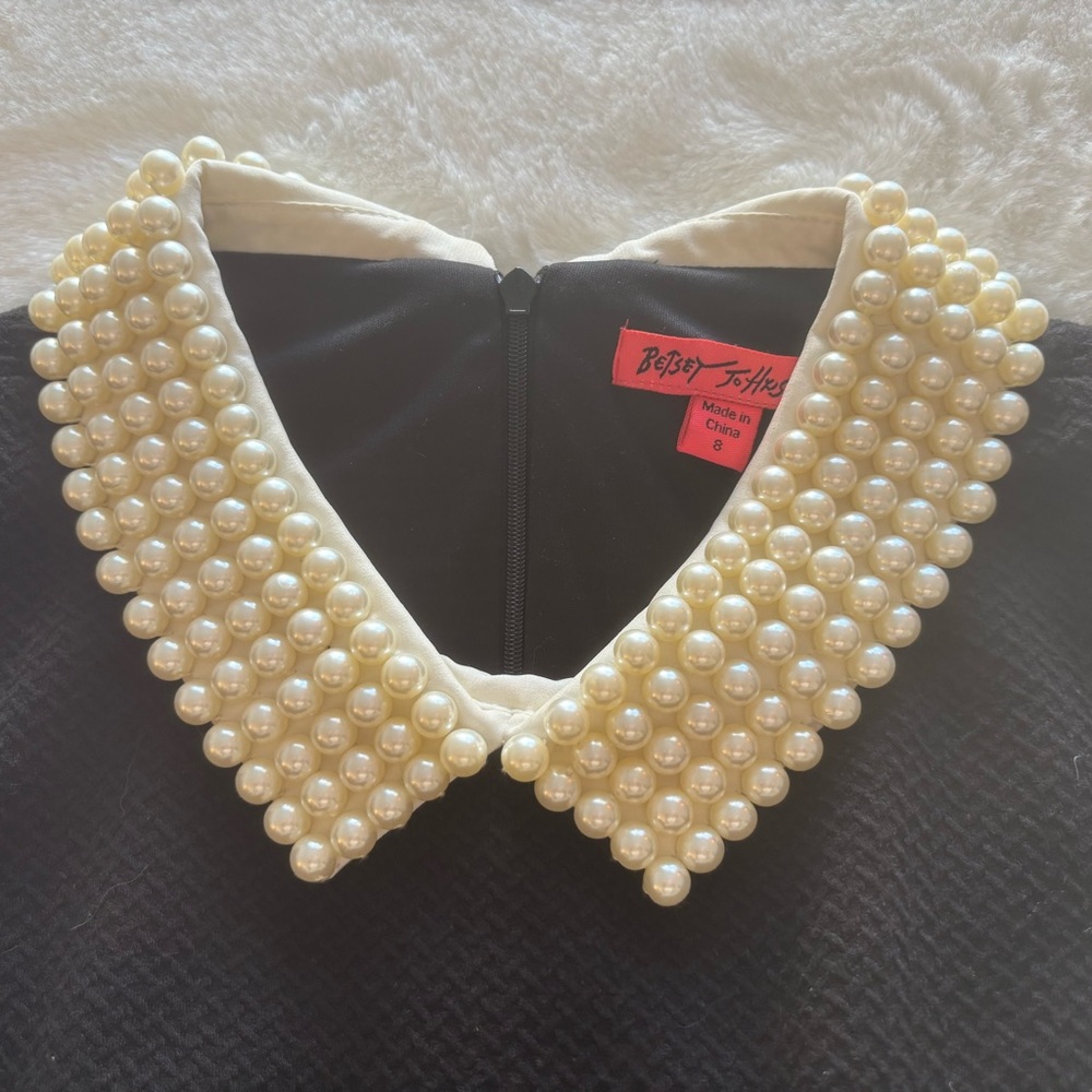 Betsey Johnson Black Dress with Pearl Collar
